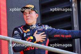 Race winner Isack Hadjar (FRA) Campos Racing celebrates on the podium. 28.07.2024. Formula 2 Championship, Rd 10, Feature Race, Spa-Francorchamps, Belgium, Sunday.