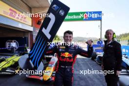 Race winner Isack Hadjar (FRA) Campos Racing celebrates in parc ferme. 28.07.2024. Formula 2 Championship, Rd 10, Feature Race, Spa-Francorchamps, Belgium, Sunday.