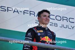 Race winner Isack Hadjar (FRA) Campos Racing celebrates on the podium. 28.07.2024. Formula 2 Championship, Rd 10, Feature Race, Spa-Francorchamps, Belgium, Sunday.