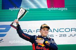 Race winner Isack Hadjar (FRA) Campos Racing celebrates on the podium. 28.07.2024. Formula 2 Championship, Rd 10, Feature Race, Spa-Francorchamps, Belgium, Sunday.