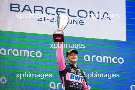 Race winner Victor Martins (FRA) ART Grand Prix celebrates on the podium. 22.06.2024. FIA Formula 2 Championship, Rd 6, Sprint Race, Barcelona, Spain, Saturday.