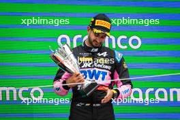 Second placed Kush Maini (IND) Invicta Racing celebrates on the podium. 22.06.2024. FIA Formula 2 Championship, Rd 6, Sprint Race, Barcelona, Spain, Saturday.