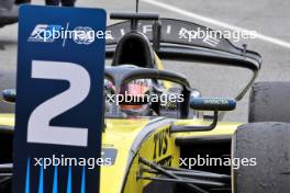 Second placed Kush Maini (IND) Invicta Racing in parc ferme. 22.06.2024. FIA Formula 2 Championship, Rd 6, Sprint Race, Barcelona, Spain, Saturday.