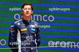 Second placed Franco Colapinto (ARG) MP Motorsport on the podium. 23.06.2024. FIA Formula 2 Championship, Rd 6, Feature Race, Barcelona, Spain, Sunday.