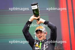 Race winner Andrea Kimi Antonelli (ITA) Prema Racing celebrates on the podium. 21.07.2024. FIA Formula 2 Championship, Rd 9, Budapest, Hungary, Feature Race, Sunday.