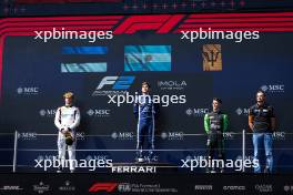 The podium (L to R): Paul Aron (EST) Hitech Pule-Eight, second; Franco Colapinto (ARG) MP Motorsport, race winner; Zane Maloney (BRB) Rodin Motorsport, third. 18.05.2024. FIA Formula 2 Championship, Rd 4, Sprint Race, Imola, Italy, Saturday.