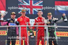 The podium (L to R): Victor Martins (FRA) ART Grand Prix, second; Oliver Bearman (GBR) Prema Racing, race winner; Joshua Durksen (PAR) AIX Racing, third. 31.08.2024. Formula 2 Championship, Rd 11, Sprint Race, Monza, Italy, Saturday.