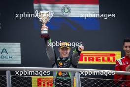 Joshua Durksen (PAR) AIX Racing celebrates his third position on the podium. 31.08.2024. Formula 2 Championship, Rd 11, Sprint Race, Monza, Italy, Saturday.