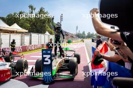 Joshua Durksen (PAR) AIX Racing celebrates his third position in parc ferme. 31.08.2024. Formula 2 Championship, Rd 11, Sprint Race, Monza, Italy, Saturday.