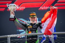 Joshua Durksen (PAR) AIX Racing celebrates his third position on the podium. 31.08.2024. Formula 2 Championship, Rd 11, Sprint Race, Monza, Italy, Saturday.