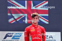 Race winner Oliver Bearman (GBR) Prema Racing celebrates on the podium. 31.08.2024. Formula 2 Championship, Rd 11, Sprint Race, Monza, Italy, Saturday.