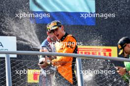 Race winner Gabriel Bortoleto (BRA) Invicta Racing celebrates on the podium. 01.09.2024. Formula 2 Championship, Rd 11, Feature Race, Monza, Italy, Sunday.