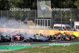 Zane Maloney (BRB) Rodin Motorsport leads at the start of the race as Paul Aron (EST) Hitech Pule-Eight is hit by Josep Maria Marti (ESP) Campos Racing. 01.09.2024. Formula 2 Championship, Rd 11, Feature Race, Monza, Italy, Sunday.