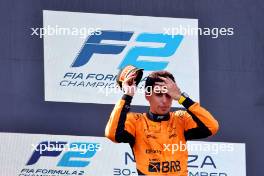 Race winner Gabriel Bortoleto (BRA) Invicta Racing celebrates on the podium. 01.09.2024. Formula 2 Championship, Rd 11, Feature Race, Monza, Italy, Sunday.