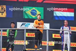 The podium (L to R): Zane Maloney (BRB) Rodin Motorsport, second; Gabriel Bortoleto (BRA) Invicta Racing, race winner; Richard Verschoor (NED) Trident, third. 01.09.2024. Formula 2 Championship, Rd 11, Feature Race, Monza, Italy, Sunday.