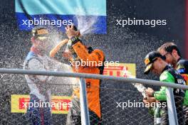 Race winner Gabriel Bortoleto (BRA) Invicta Racing celebrates on the podium. 01.09.2024. Formula 2 Championship, Rd 11, Feature Race, Monza, Italy, Sunday.