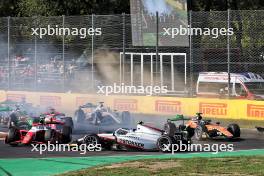 Paul Aron (EST) Hitech Pule-Eight spins out of the race after being hit by Josep Maria Marti (ESP) Campos Racing at the start of the race. 01.09.2024. Formula 2 Championship, Rd 11, Feature Race, Monza, Italy, Sunday.