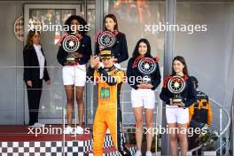 Dennis Hauger (DEN) MP Motorsport celebrates his third position on the podium. 25.05.2024. FIA Formula 2 Championship, Rd 5, Monte Carlo, Monaco, Sprint Race, Saturday.