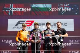 The podium (L to R): Martinius Stenshorne (NOR) Hitech Pulse-Eight, second; Nikola Tsolov (BGR) ART Grand Prix, race winner; Christian Mansell (GBR) ART Grand Prix, third. 29.06.2024. FIA Formula 3 Championship, Rd 6, Sprint Race, Spielberg, Austria, Saturday.