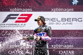Race winner Nikola Tsolov (BGR) ART Grand Prix celebrates on the podium. 29.06.2024. FIA Formula 3 Championship, Rd 6, Sprint Race, Spielberg, Austria, Saturday.