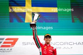 Race winner Dino Beganovic (SWE) Prema Racing celebrates on the podium. 27.07.2024. Formula 3 Championship, Rd 9, Sprint Race, Spa-Francorchamps, Belgium, Saturday.
