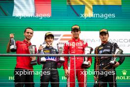 The podium (L to R): Gabriele Mini (ITA) Prema Racing, second; Dino Beganovic (SWE) Prema Racing, race winner; Noel Leon (MEX) Van Amersfoort Racing, third. 27.07.2024. Formula 3 Championship, Rd 9, Sprint Race, Spa-Francorchamps, Belgium, Saturday.