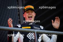 Race winner Callum Voisin (GBR) Rodin Motorsport celebrates on the podium. 28.07.2024. Formula 3 Championship, Rd 9, Feature Race, Spa-Francorchamps, Belgium, Sunday.