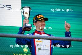 Leonardo Fornaroli (ITA) Trident celebrates his third position on the podium. 28.07.2024. Formula 3 Championship, Rd 9, Feature Race, Spa-Francorchamps, Belgium, Sunday.