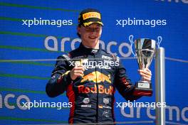 Oliver Goethe (GER) Campos Racing celebrates his third position on the podium. 22.06.2024. FIA Formula 3 Championship, Rd 5, Sprint Race, Barcelona, Spain, Saturday.