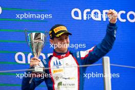 Leonardo Fornaroli (ITA) Trident celebrates his third position on the podium. 23.06.2024. FIA Formula 3 Championship, Rd 5, Feature Race, Barcelona, Spain, Sunday.