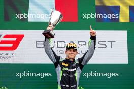 Race winner Nikita Bedrin (ITA) AIX Racing celebrates on the podium. 20.07.2024. FIA Formula 3 Championship, Rd 8, Sprint Race, Budapest, Hungary, Saturday.