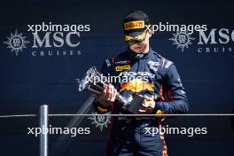 Oliver Goethe (GER) Campos Racing celebrates his second position on the podium. 18.05.2024. FIA Formula 3 Championship, Rd 3, Sprint Race, Imola, Italy, Saturday.