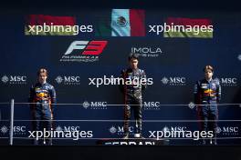 The podium (L to R): Oliver Goethe (GER) Campos Racing, second; Noel Leon (MEX) Van Amersfoort Racing, race winner; Tim Tramnitz (GER) MP Motorsport, third. 18.05.2024. FIA Formula 3 Championship, Rd 3, Sprint Race, Imola, Italy, Saturday.