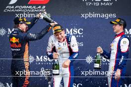 The podium (L to R): Oliver Goethe (GER) Campos Racing, second; Sami Meguetounif (FRA) Trident, race winner; Leonardo Fornaroli (ITA) Trident, third. 19.05.2024. FIA Formula 3 Championship, Rd 3, Feature Race, Imola, Italy, Sunday.