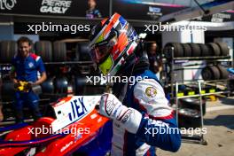 Leonardo Fornaroli (ITA) Trident celebrates after qualifying. 30.08.2024. Formula 3 Championship, Rd 10, Monza, Italy, Friday.