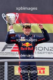 Race winner Tim Tramnitz (GER) MP Motorsport celebrates on the podium. 31.08.2024. Formula 3 Championship, Rd 10, Sprint Race, Monza, Italy, Saturday.