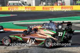 Nikita Bedrin (ITA) AIX Racing and Noel Leon (MEX) Van Amersfoort Racing spin. 31.08.2024. Formula 3 Championship, Rd 10, Sprint Race, Monza, Italy, Saturday.