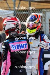 (L to R): Second placed Gabriele Mini (ITA) Prema Racing with third placed F3 champion Leonardo Fornaroli (ITA) Trident in parc ferme. 01.09.2024. Formula 3 Championship, Rd 10, Feature Race, Monza, Italy, Sunday.