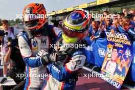 Leonardo Fornaroli (ITA) Trident (Right) celebrates third position and becoming F3 Champion in parc ferme with race winner and team mate Sami Meguetounif (FRA) Trident. 01.09.2024. Formula 3 Championship, Rd 10, Feature Race, Monza, Italy, Sunday.