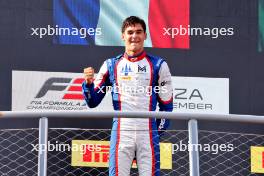 Race winner Sami Meguetounif (FRA) Trident celebrates on the podium. 01.09.2024. Formula 3 Championship, Rd 10, Feature Race, Monza, Italy, Sunday.