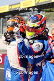 Leonardo Fornaroli (ITA) Trident celebrates third position and becoming F3 Champion in parc ferme with race winner and team mate Sami Meguetounif (FRA) Trident. 01.09.2024. Formula 3 Championship, Rd 10, Feature Race, Monza, Italy, Sunday.