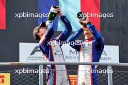 Sami Meguetounif (FRA) Trident (Right) celebrates third position and the F3 Championship on the podium with team mate and race winner Sami Meguetounif (FRA) Trident. 01.09.2024. Formula 3 Championship, Rd 10, Feature Race, Monza, Italy, Sunday.