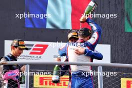 Sami Meguetounif (FRA) Trident celebrates third position and the F3 Championship on the podium with race winner Sami Meguetounif (FRA) Trident and Gabriele Mini (ITA) Prema Racing (Left). 01.09.2024. Formula 3 Championship, Rd 10, Feature Race, Monza, Italy, Sunday.