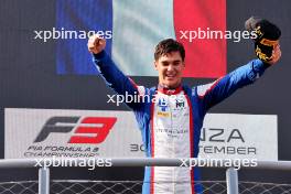 Race winner Sami Meguetounif (FRA) Trident celebrates on the podium. 01.09.2024. Formula 3 Championship, Rd 10, Feature Race, Monza, Italy, Sunday.