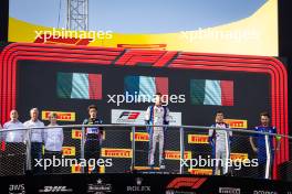 The podium (L to R): Gabriele Mini (ITA) Prema Racing, second; Sami Meguetounif (FRA) Trident, race winner; Leonardo Fornaroli (ITA) Trident, third and F3 Champion. 01.09.2024. Formula 3 Championship, Rd 10, Feature Race, Monza, Italy, Sunday.