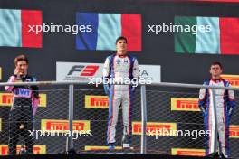 The podium (L to R): Gabriele Mini (ITA) Prema Racing, second; Sami Meguetounif (FRA) Trident, race winner; Leonardo Fornaroli (ITA) Trident, third and F3 Champion. 01.09.2024. Formula 3 Championship, Rd 10, Feature Race, Monza, Italy, Sunday.