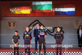 The podium (L to R): Tim Tramnitz (GER) MP Motorsport, second; Nikola Tsolov (BGR) ART Grand Prix, race winner; Laurens van Hoepen (NLD) ART Grand Prix, third. 25.05.2024. FIA Formula 3 Championship, Rd 4, Sprint Race Monte Carlo, Monaco, Saturday.