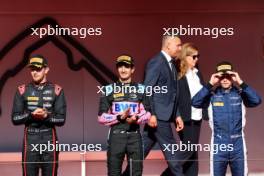 The podium (L to R): Christian Mansell (GBR) ART Grand Prix, second;  Gabriele Mini (ITA) Prema Racing, race winner; Luke Browning (GBR) Hitech Pulse-Eight, third. 26.05.2024. FIA Formula 3 Championship, Rd 4, Feature Race, Monte Carlo, Monaco, Sunday.