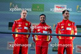 (L to R): Nicklas Nielsen (DEN) / Antonio Fuoco (ITA) / Miguel Molina (ESP) #50 Ferrari AF Corse, Ferrari 499P celebrate third position on the podium. 11.05.2024. FIA World Endurance Championship, Rd 3, Six Hours of Spa, Spa Francorchamps, Belgium.