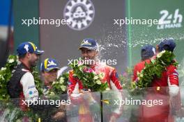 Race winner Antonio Fuoco (ITA) #50 Ferrari AF Corse, celebrates on the podium. 16.06.2024. FIA World Endurance Championship, Round 4, Le Mans 24 Hours, Race, Le Mans, France, Sunday.